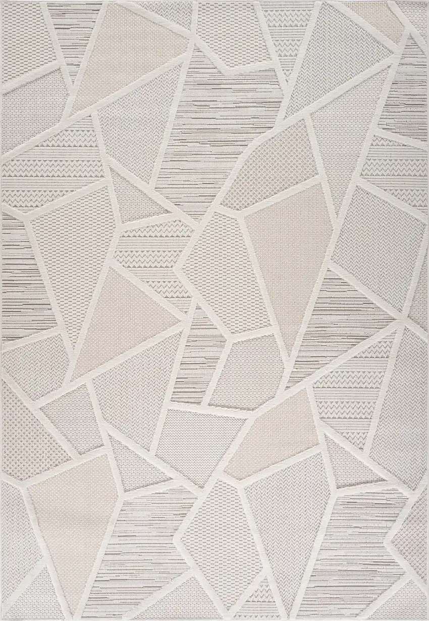 Cream and Beige Geometric Distressed Area Rug Photo 5
