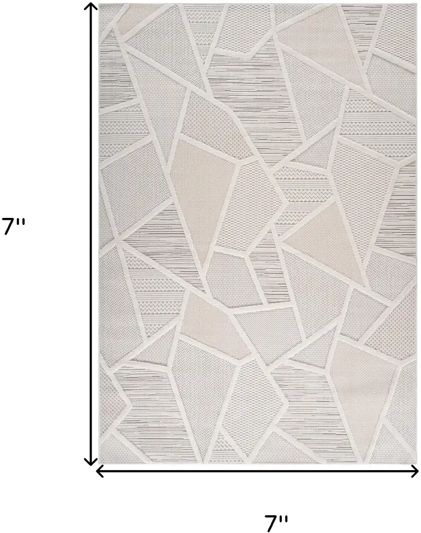Cream and Beige Geometric Distressed Area Rug Photo 3