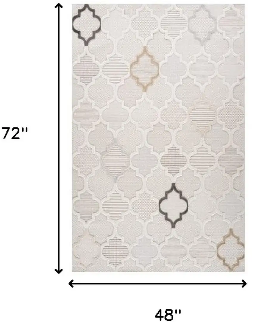 Cream and Beige Geometric Distressed Area Rug Photo 3