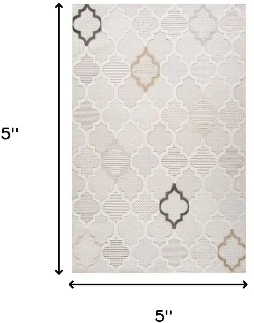 Cream and Beige Geometric Distressed Area Rug Photo 3