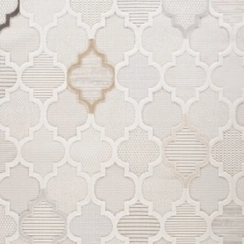 Cream and Beige Geometric Distressed Area Rug Photo 6