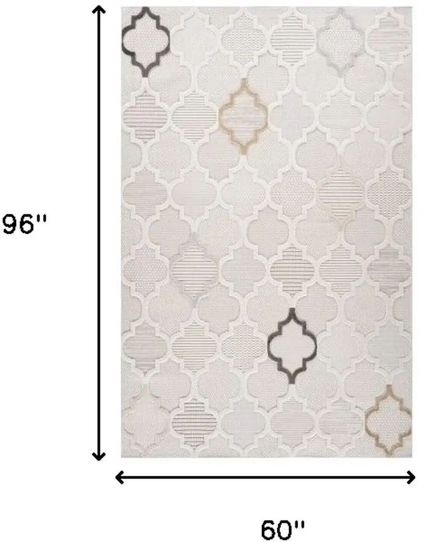 Cream and Beige Geometric Distressed Area Rug Photo 3