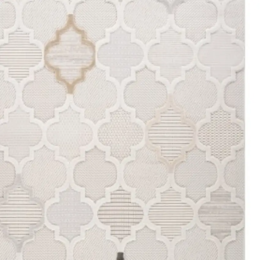 Cream and Beige Geometric Distressed Area Rug Photo 5