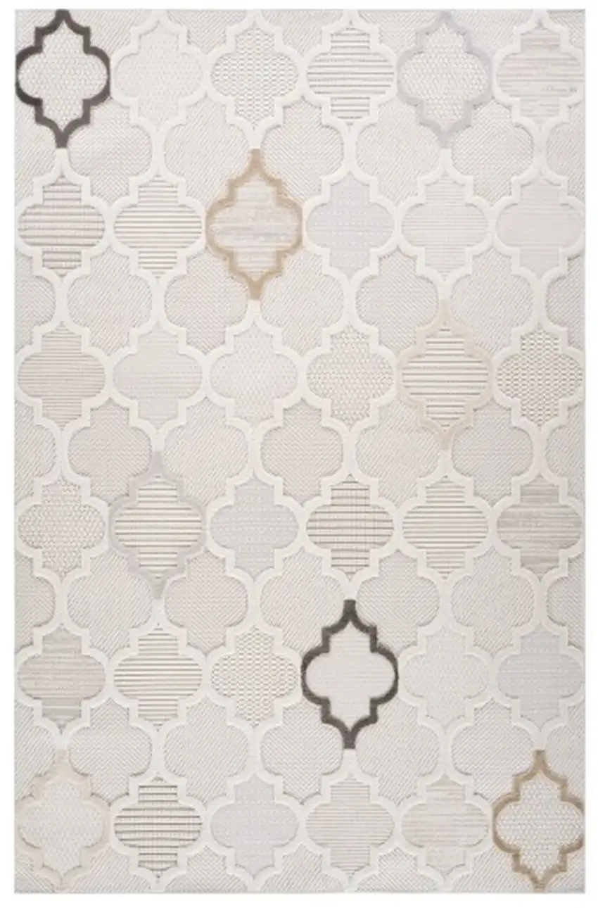 Cream and Beige Geometric Distressed Area Rug Photo 1