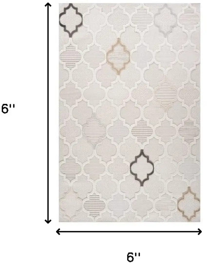 Cream and Beige Geometric Distressed Area Rug Photo 9