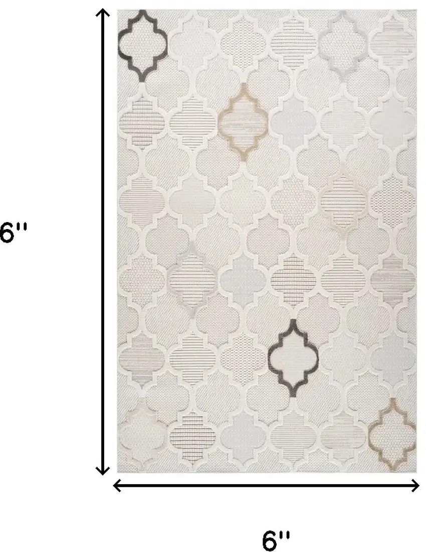 Cream and Beige Geometric Distressed Area Rug Photo 3