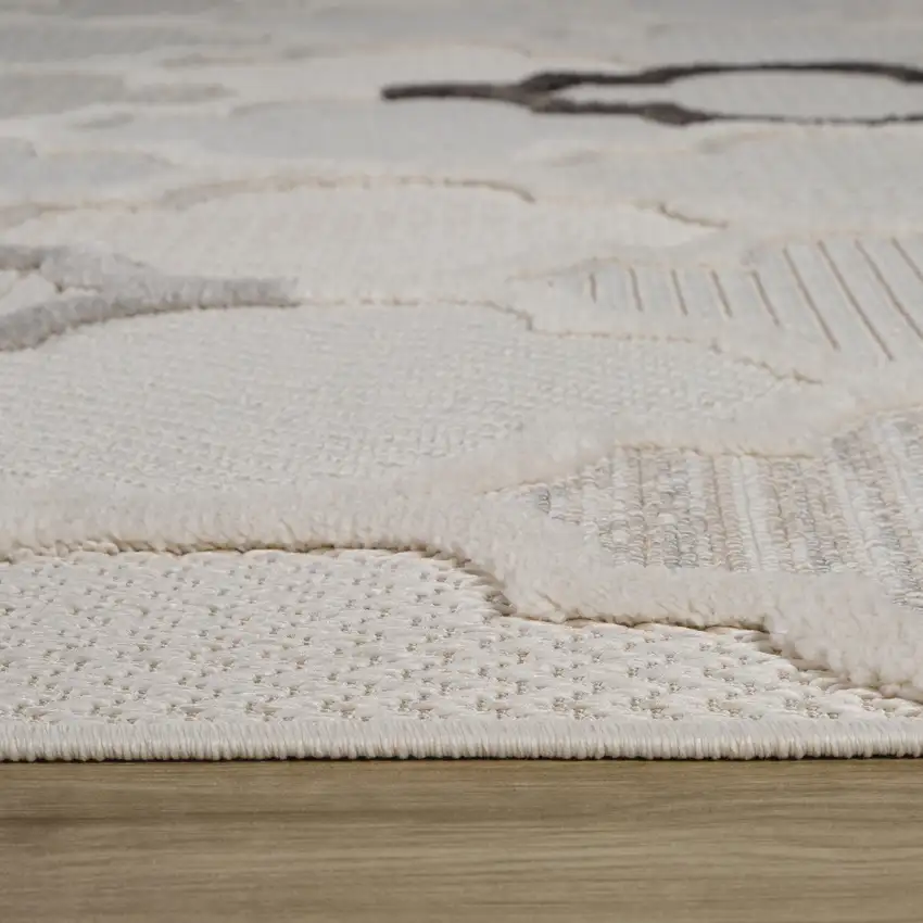 Cream and Beige Geometric Distressed Area Rug Photo 5