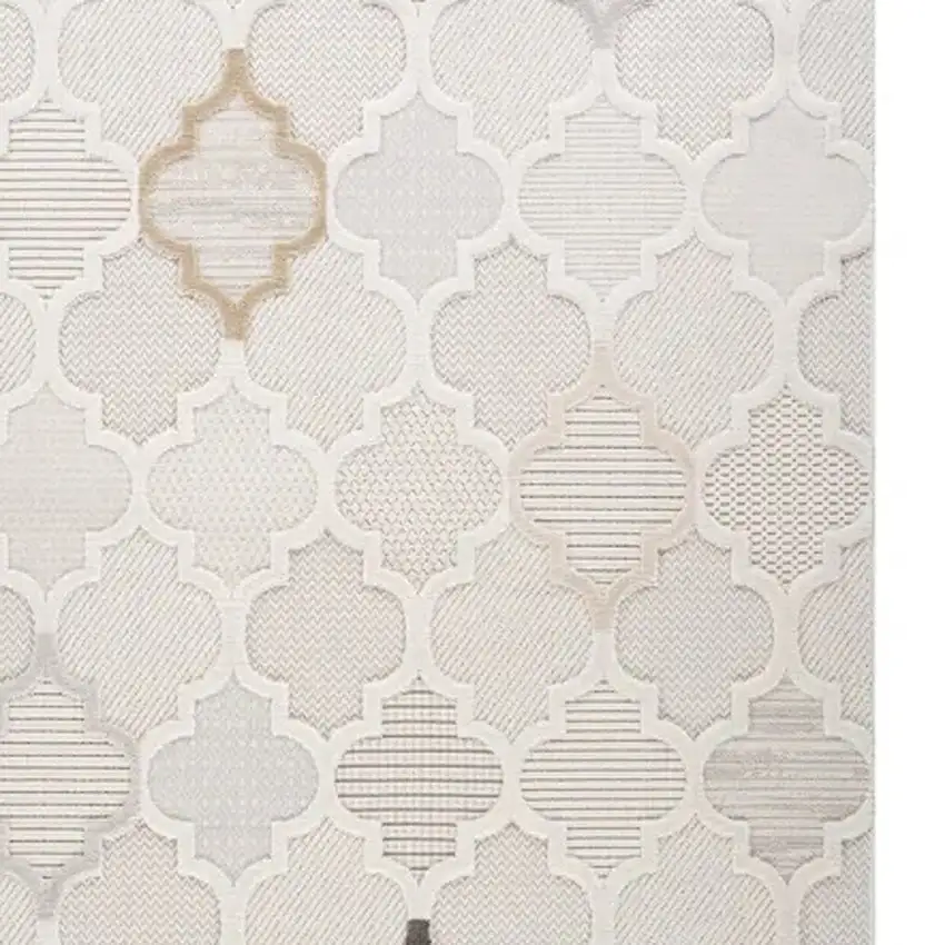 Cream and Beige Geometric Distressed Area Rug Photo 6