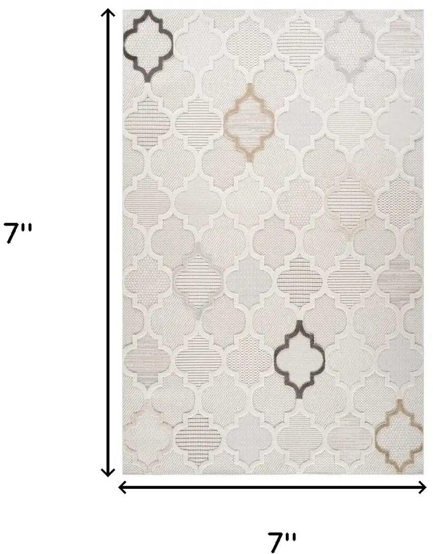 Cream and Beige Geometric Distressed Area Rug Photo 3