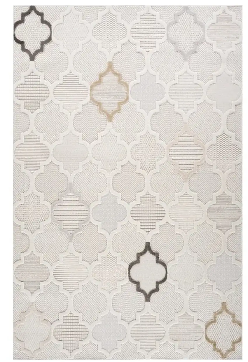 Cream and Beige Geometric Distressed Area Rug Photo 2