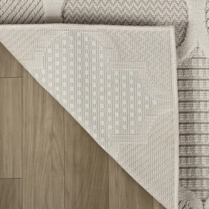 Cream and Beige Geometric Distressed Area Rug Photo 8