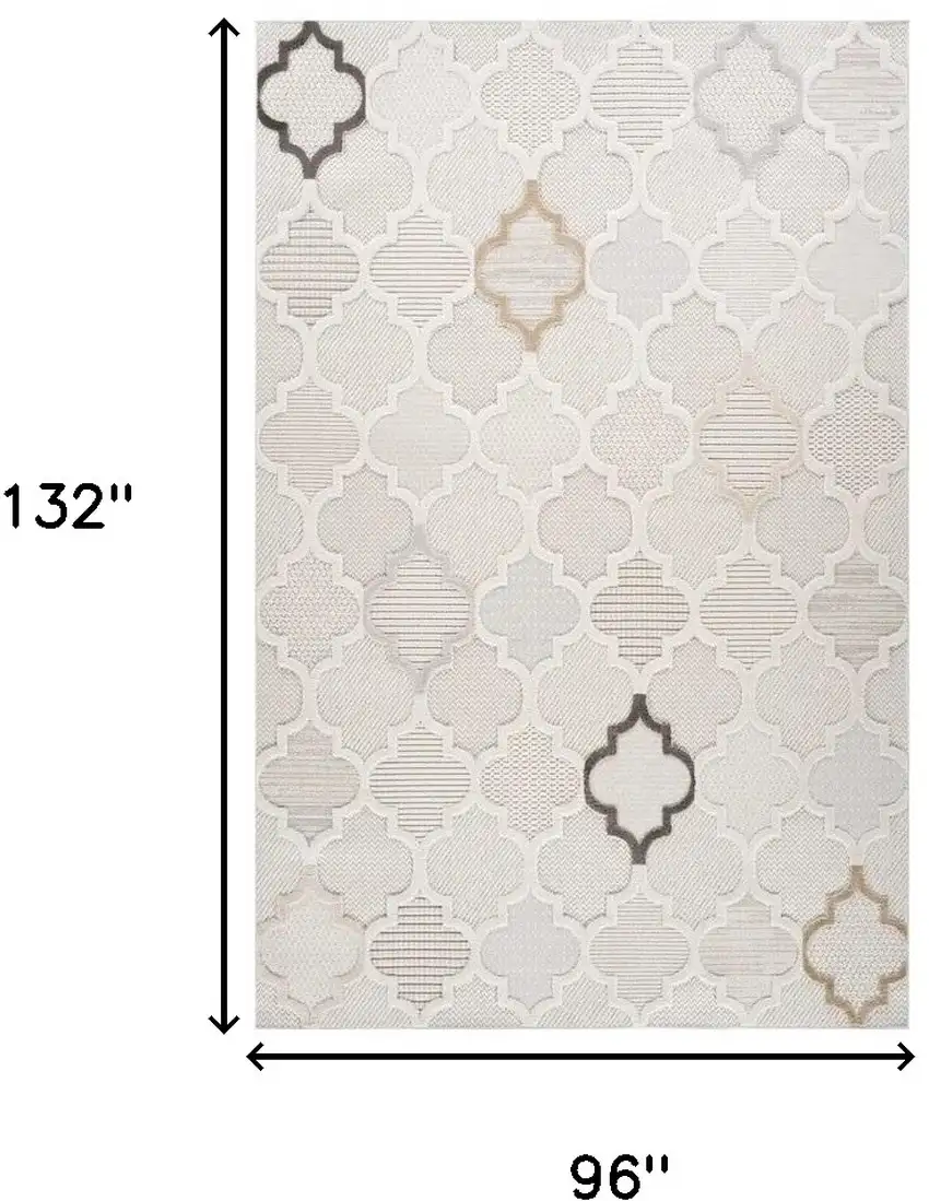 Cream and Beige Geometric Distressed Area Rug Photo 8