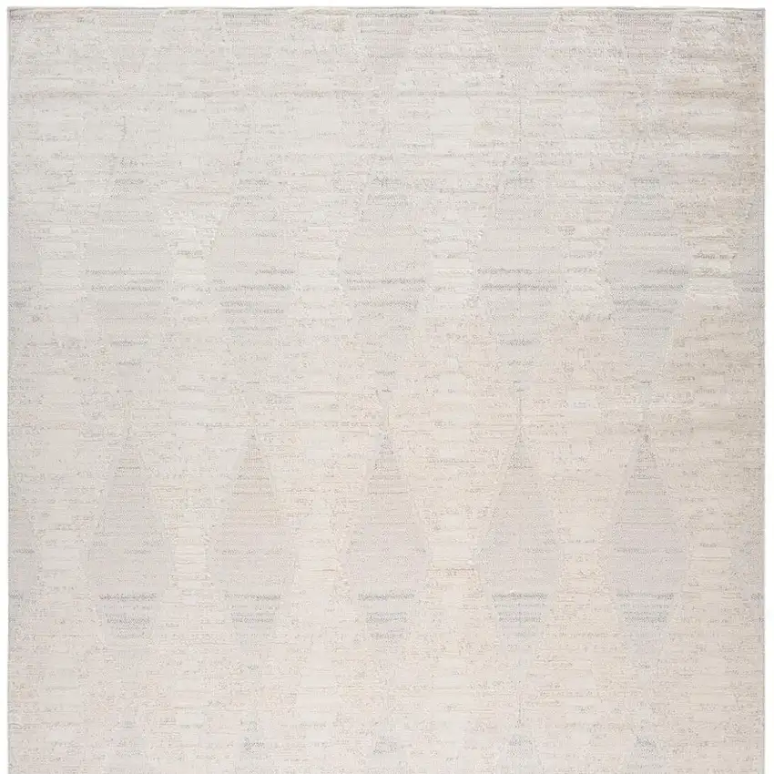 Cream and Beige Geometric Distressed Area Rug Photo 3