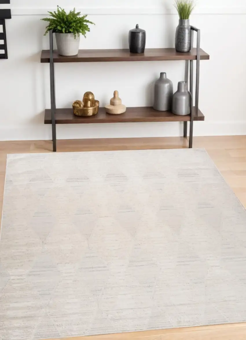 Cream and Beige Geometric Distressed Area Rug Photo 2