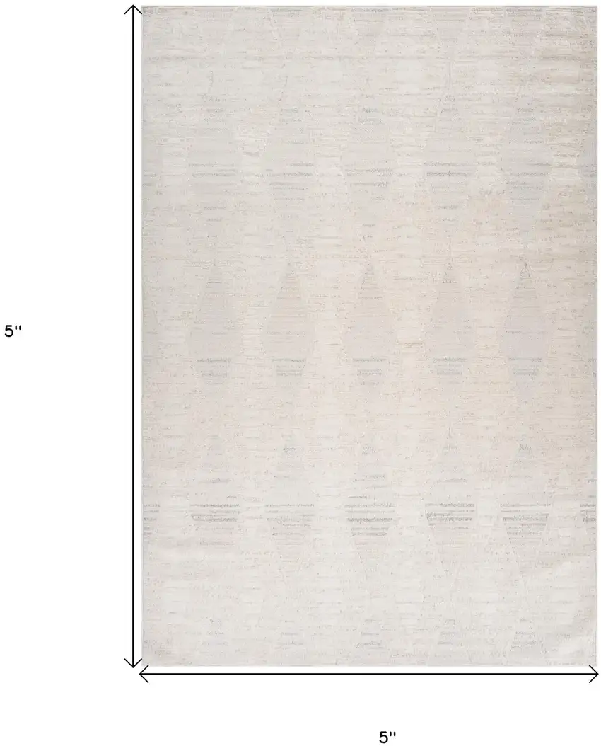 Cream and Beige Geometric Distressed Area Rug Photo 3