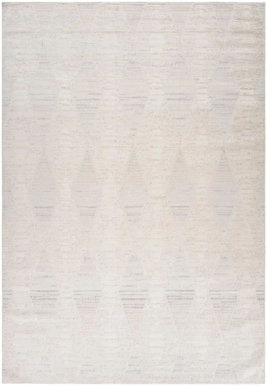 Cream and Beige Geometric Distressed Area Rug Photo 1