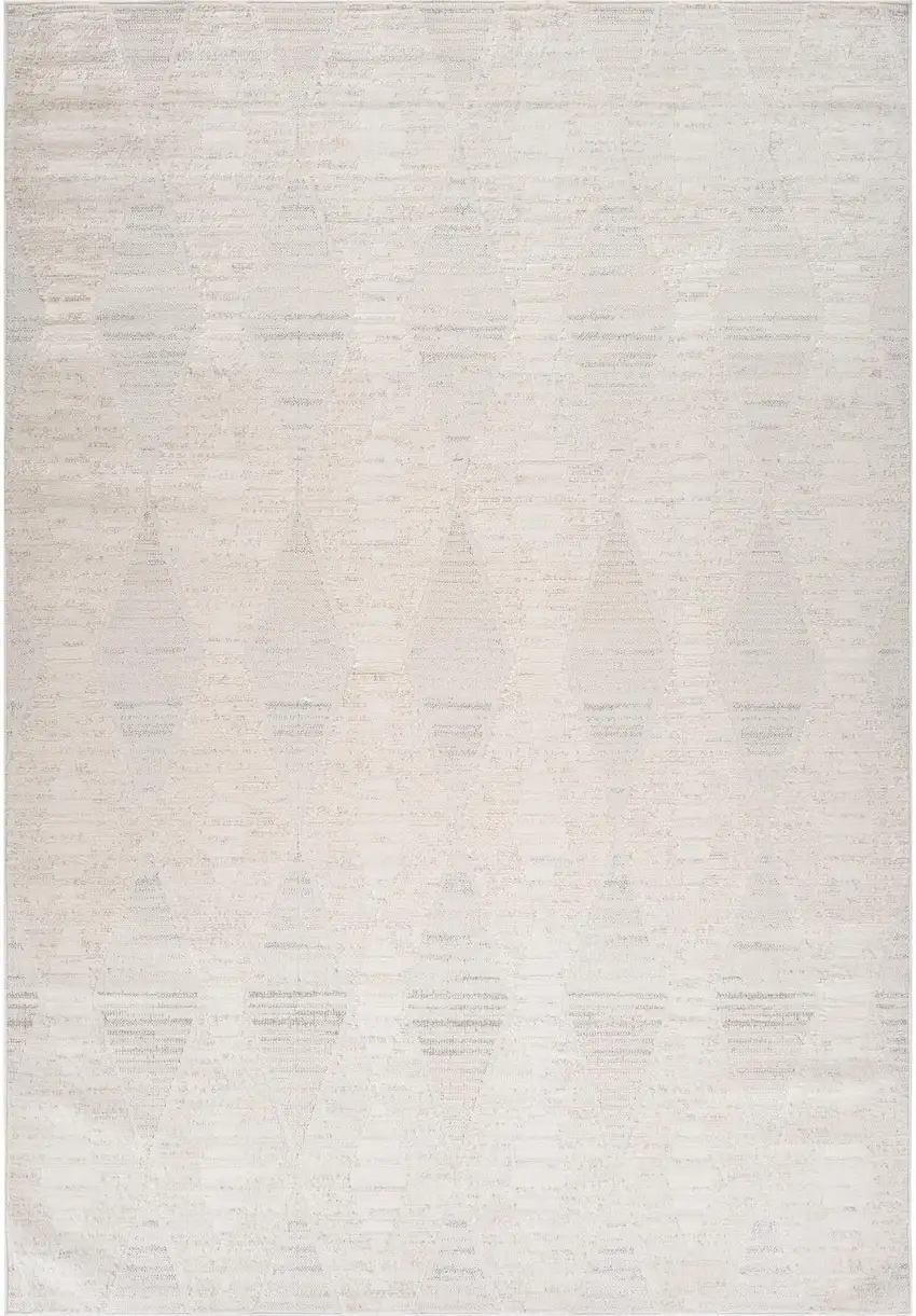 Cream and Beige Geometric Distressed Area Rug Photo 3