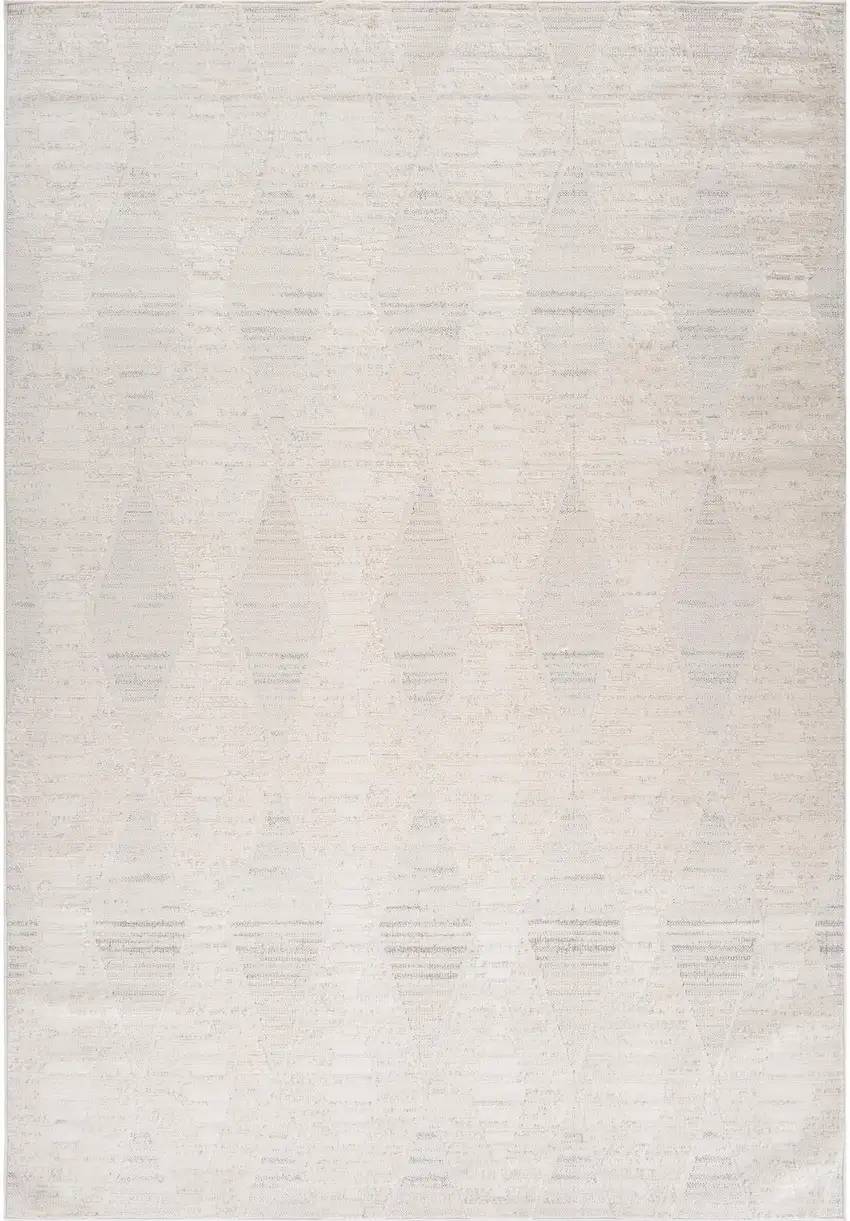 Cream and Beige Geometric Distressed Area Rug Photo 1