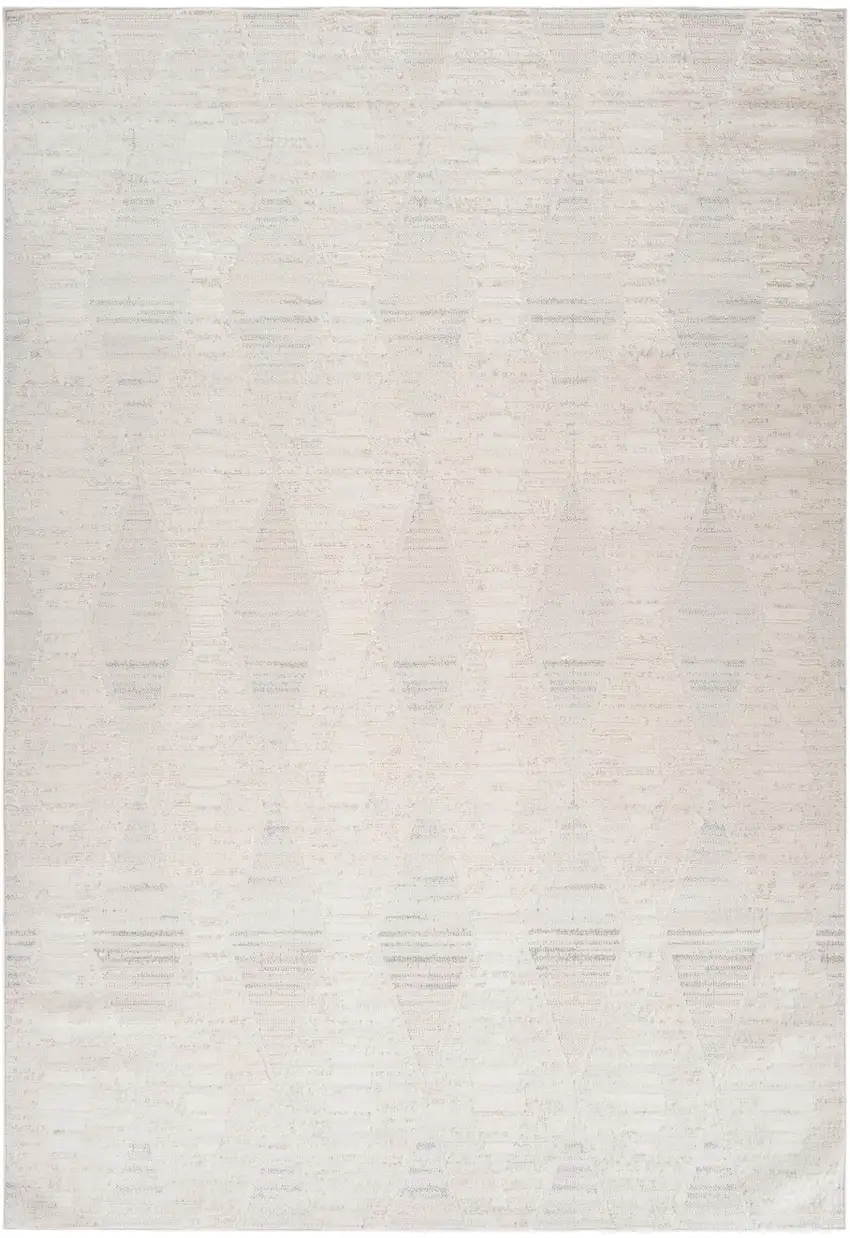 Cream and Beige Geometric Distressed Area Rug Photo 1