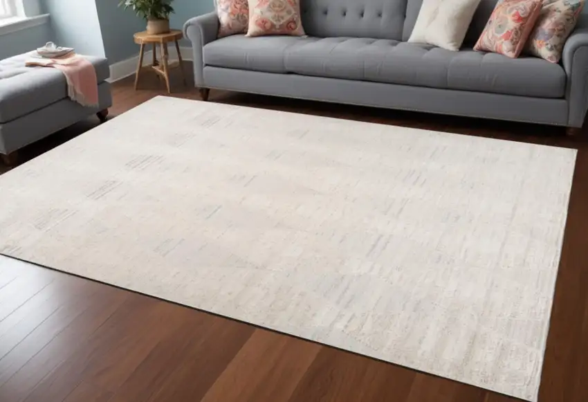 Cream and Beige Geometric Distressed Area Rug Photo 2