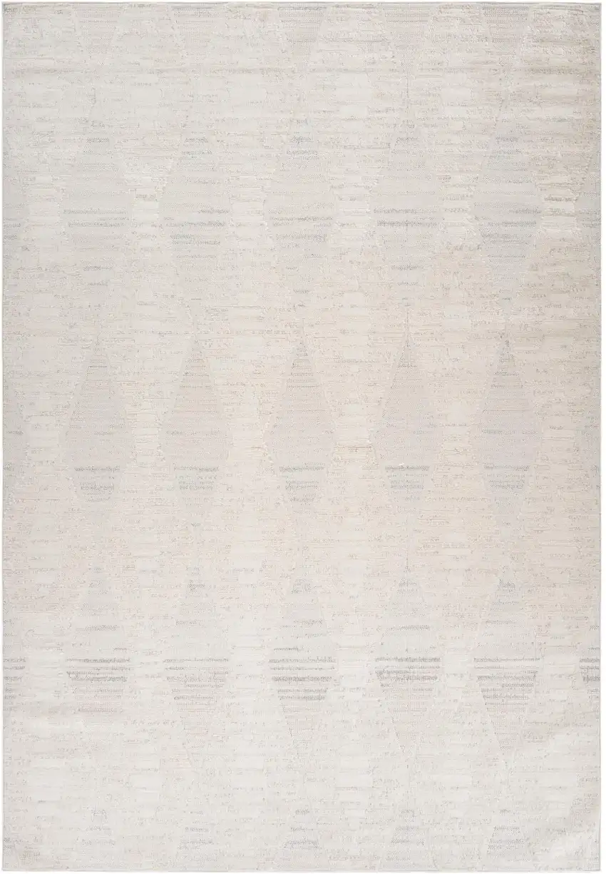 Cream and Beige Geometric Distressed Area Rug Photo 1