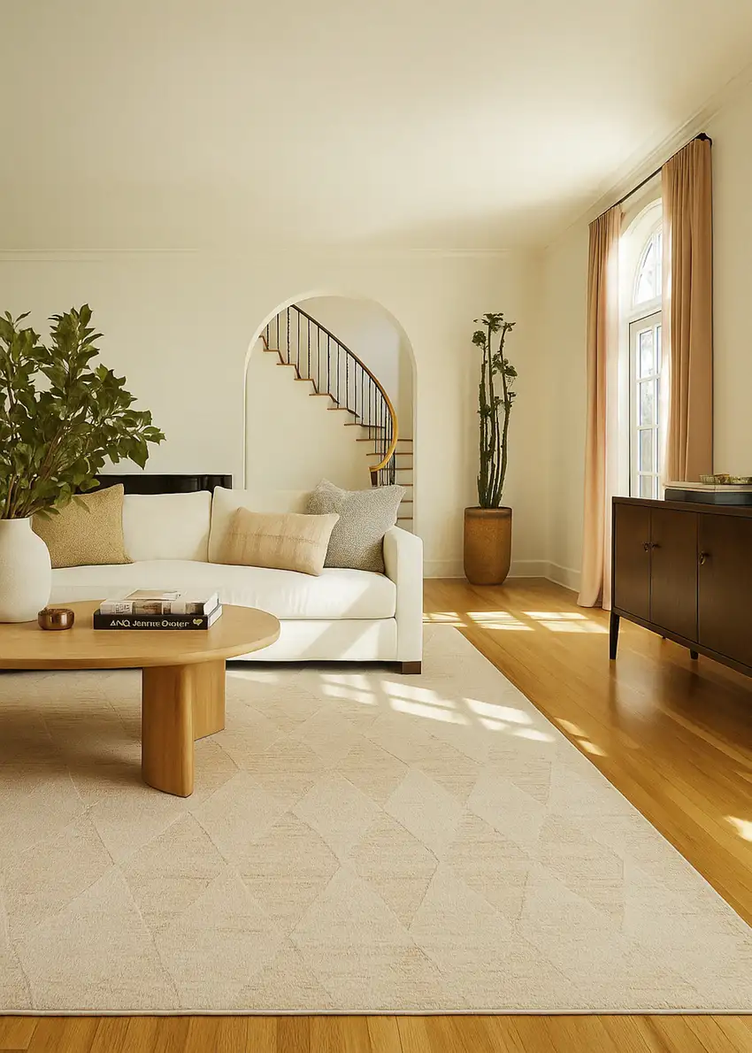 Cream and Beige Geometric Distressed Area Rug Photo 8