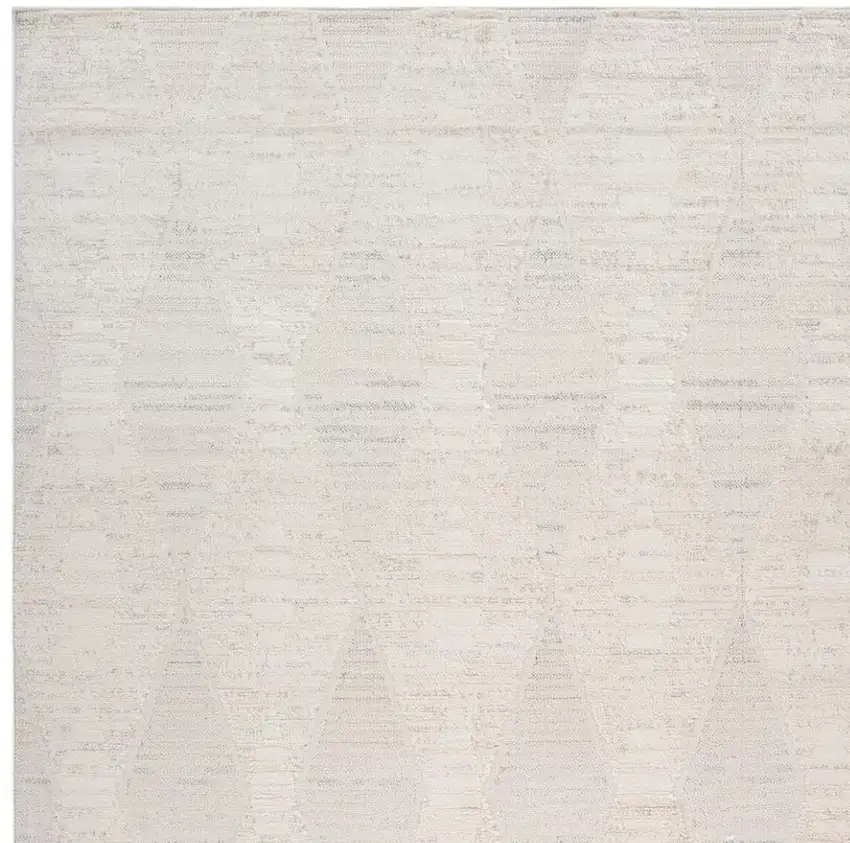 Cream and Beige Geometric Distressed Area Rug Photo 3