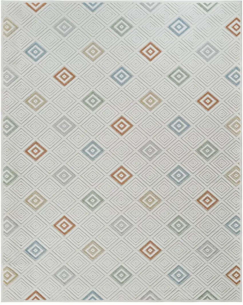 Cream and Beige Geometric Distressed Indoor Outdoor Area Rug Photo 2