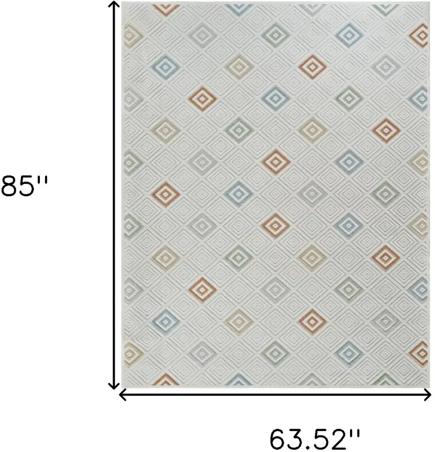 Cream and Beige Geometric Distressed Indoor Outdoor Area Rug Photo 3