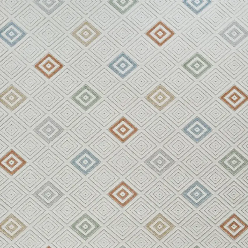 Cream and Beige Geometric Distressed Indoor Outdoor Area Rug Photo 4