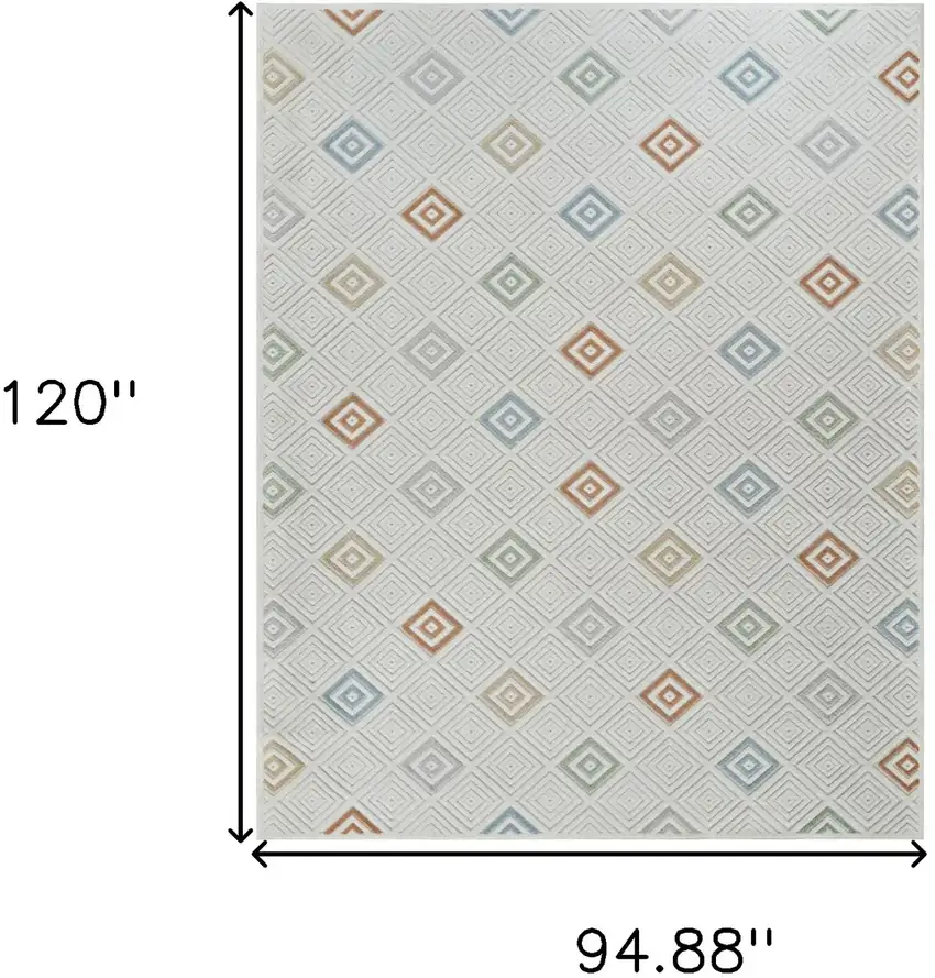 Cream and Beige Geometric Distressed Indoor Outdoor Area Rug Photo 3