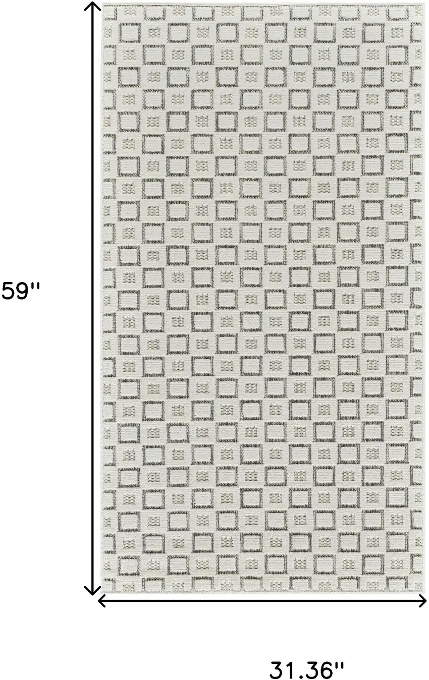 Cream and Beige Geometric Distressed Indoor Outdoor Area Rug Photo 3