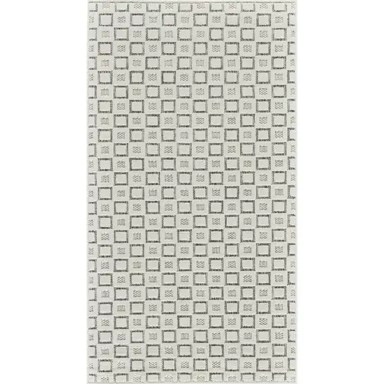 Cream and Beige Geometric Distressed Indoor Outdoor Area Rug Photo 3