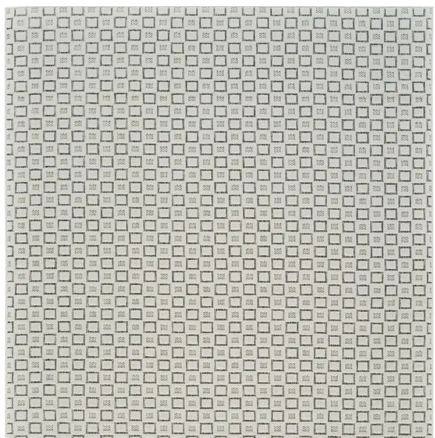 Cream and Beige Geometric Distressed Indoor Outdoor Area Rug Photo 4