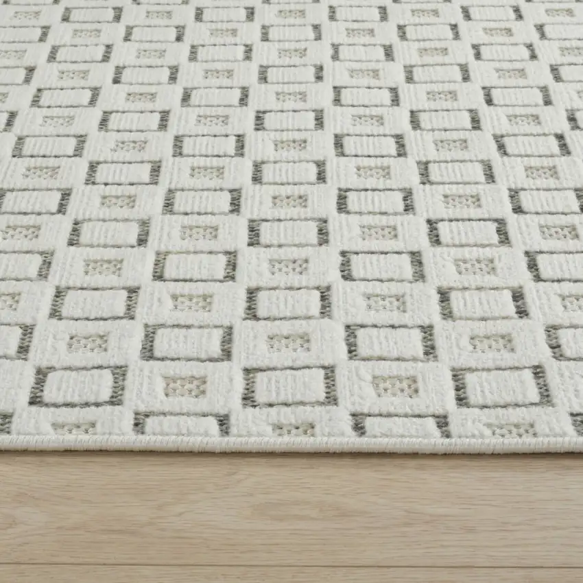 Cream and Beige Geometric Distressed Indoor Outdoor Area Rug Photo 5