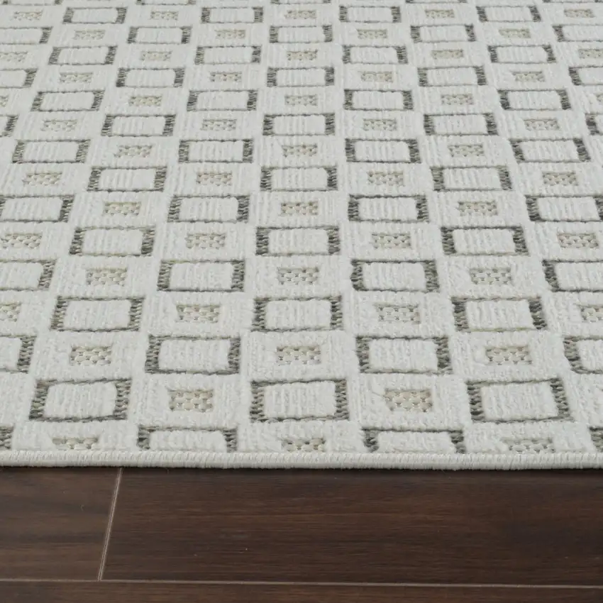 Cream and Beige Geometric Distressed Indoor Outdoor Area Rug Photo 6