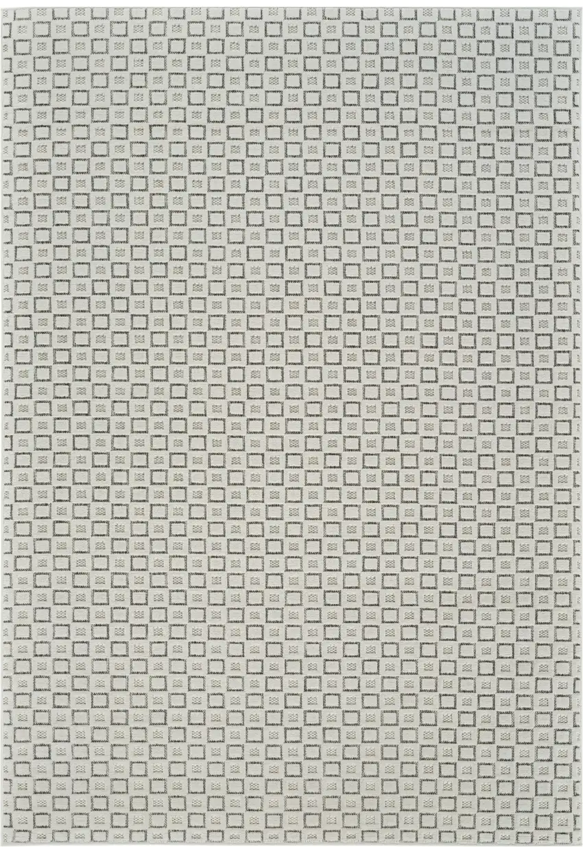 Cream and Beige Geometric Distressed Indoor Outdoor Area Rug Photo 2