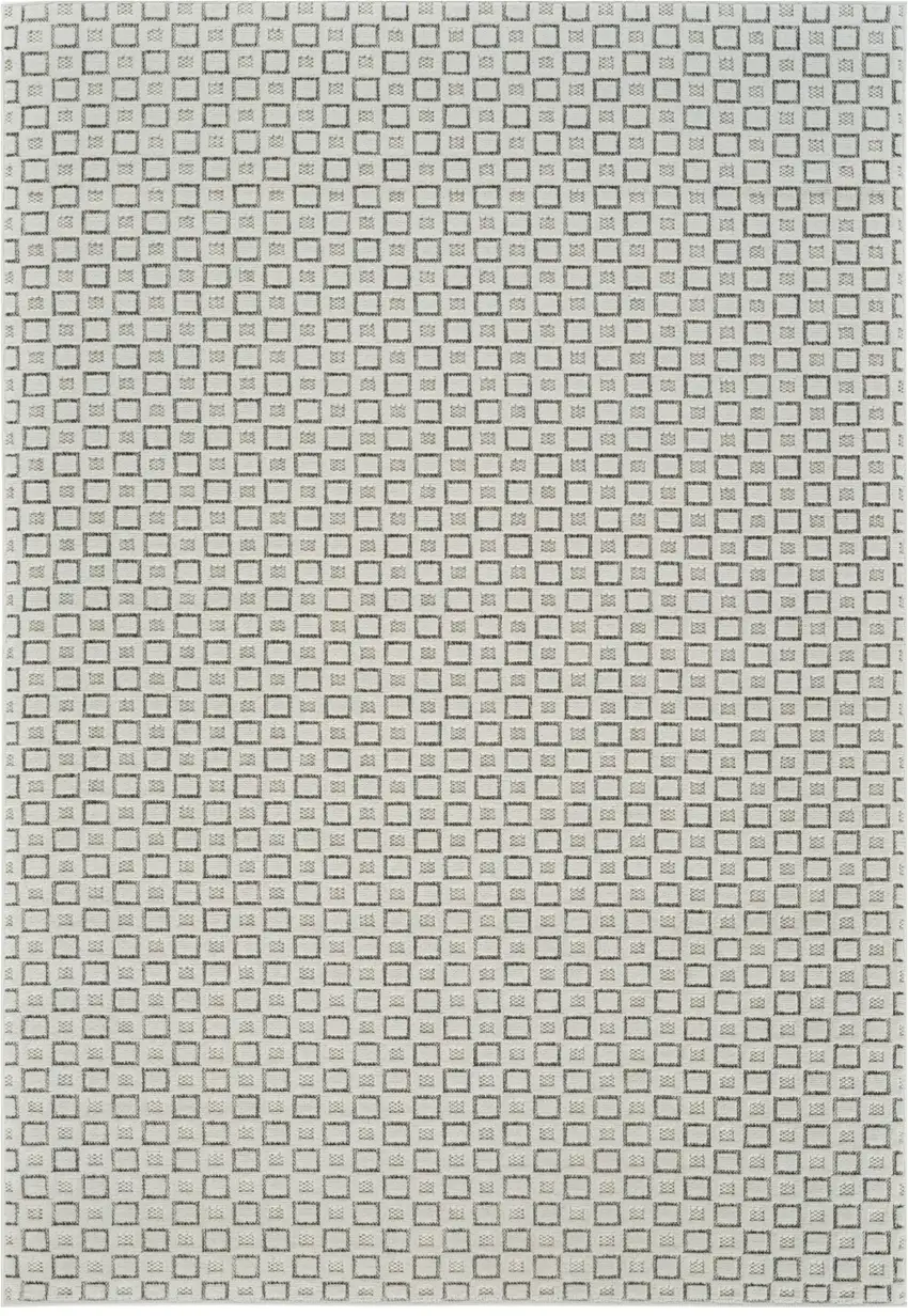 Cream and Beige Geometric Distressed Indoor Outdoor Area Rug Photo 2