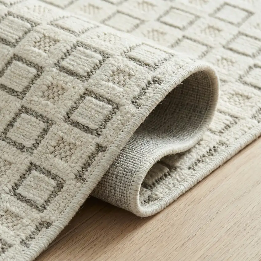 Cream and Beige Geometric Distressed Indoor Outdoor Area Rug Photo 4