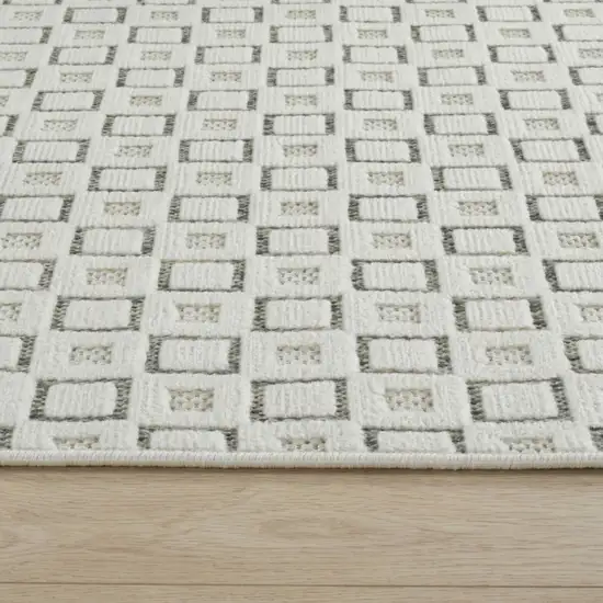 Cream and Beige Geometric Distressed Indoor Outdoor Area Rug Photo 5