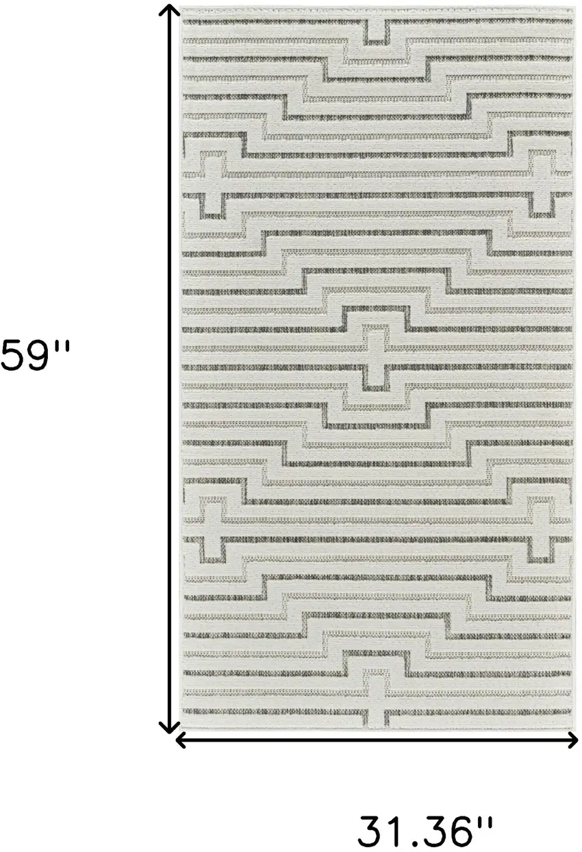 Cream and Beige Geometric Distressed Indoor Outdoor Area Rug Photo 3