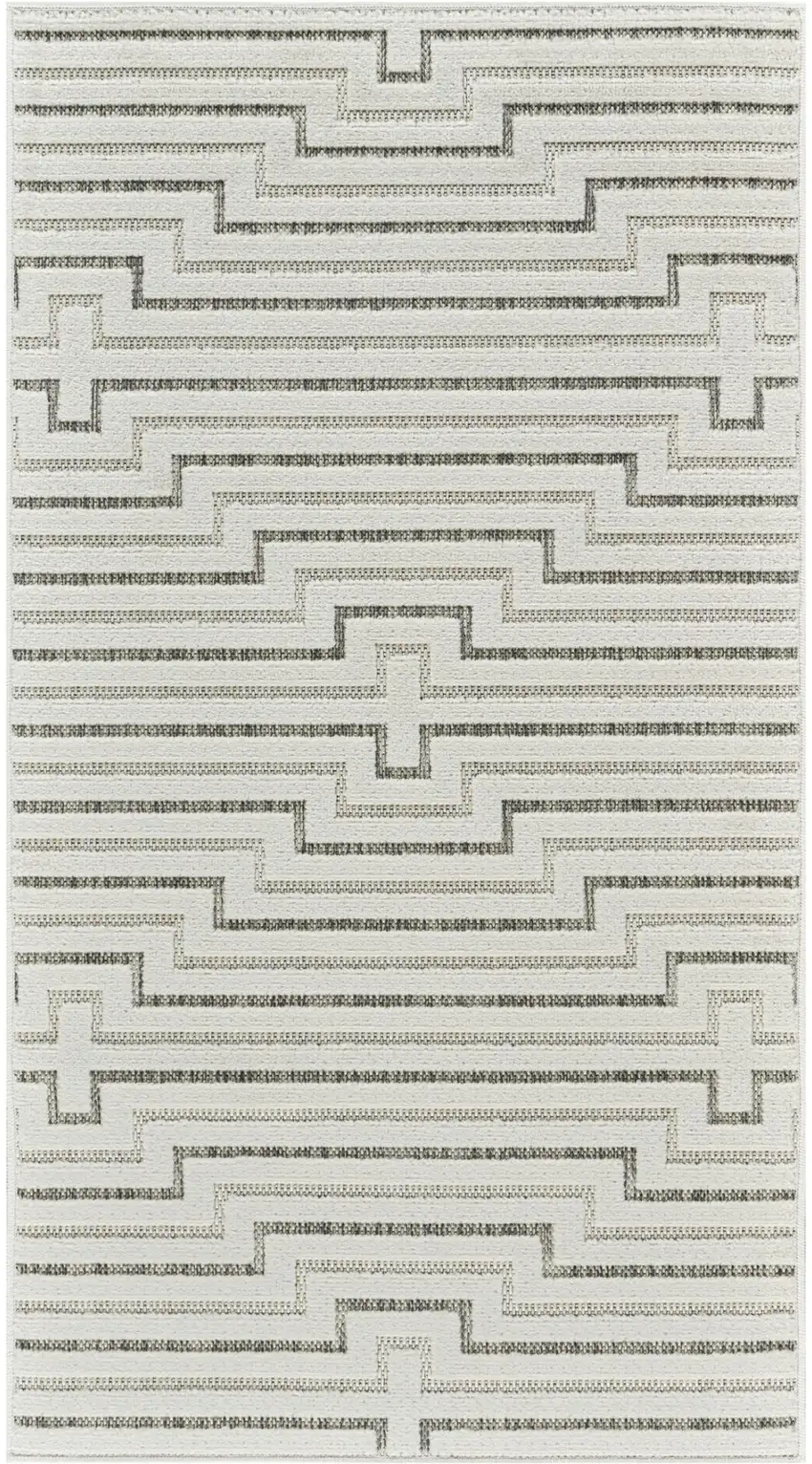 Cream and Beige Geometric Distressed Indoor Outdoor Area Rug Photo 2