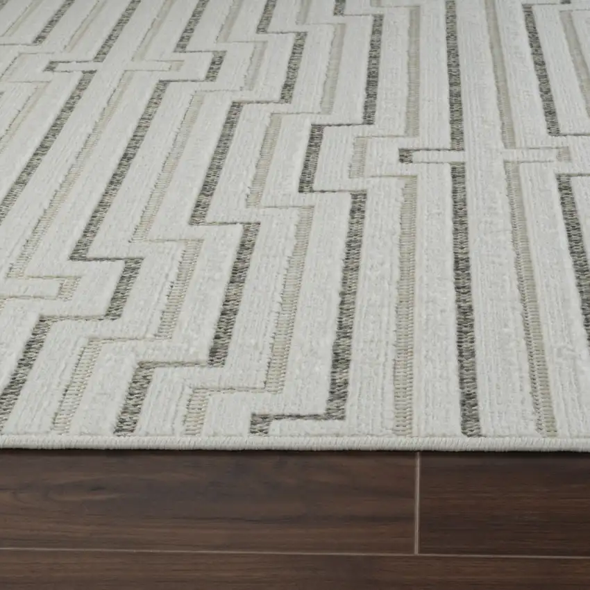 Cream and Beige Geometric Distressed Indoor Outdoor Area Rug Photo 6