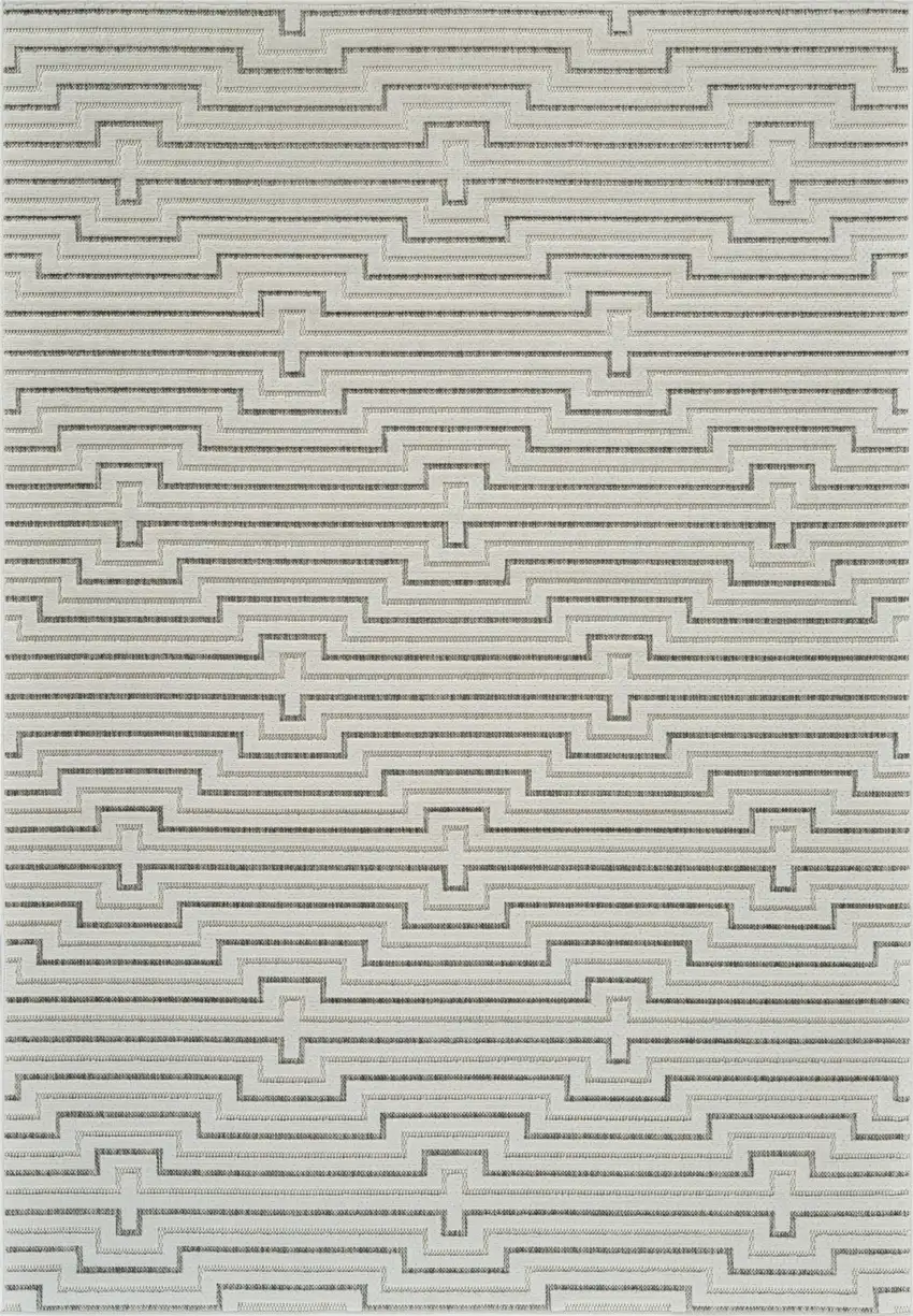 Cream and Beige Geometric Distressed Indoor Outdoor Area Rug Photo 2
