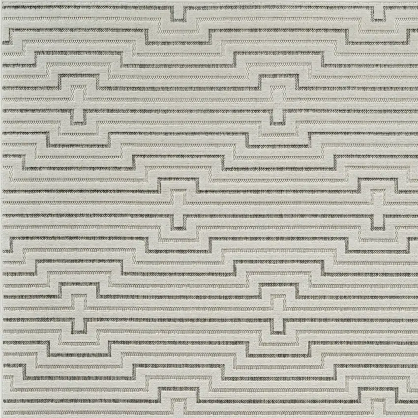 Cream and Beige Geometric Distressed Indoor Outdoor Area Rug Photo 5