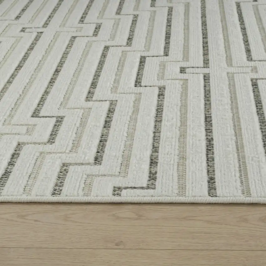 Cream and Beige Geometric Distressed Indoor Outdoor Area Rug Photo 3