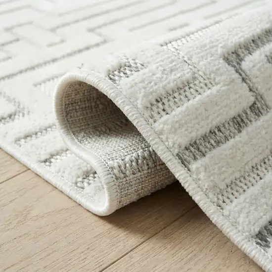 Cream and Beige Geometric Distressed Indoor Outdoor Area Rug Photo 5