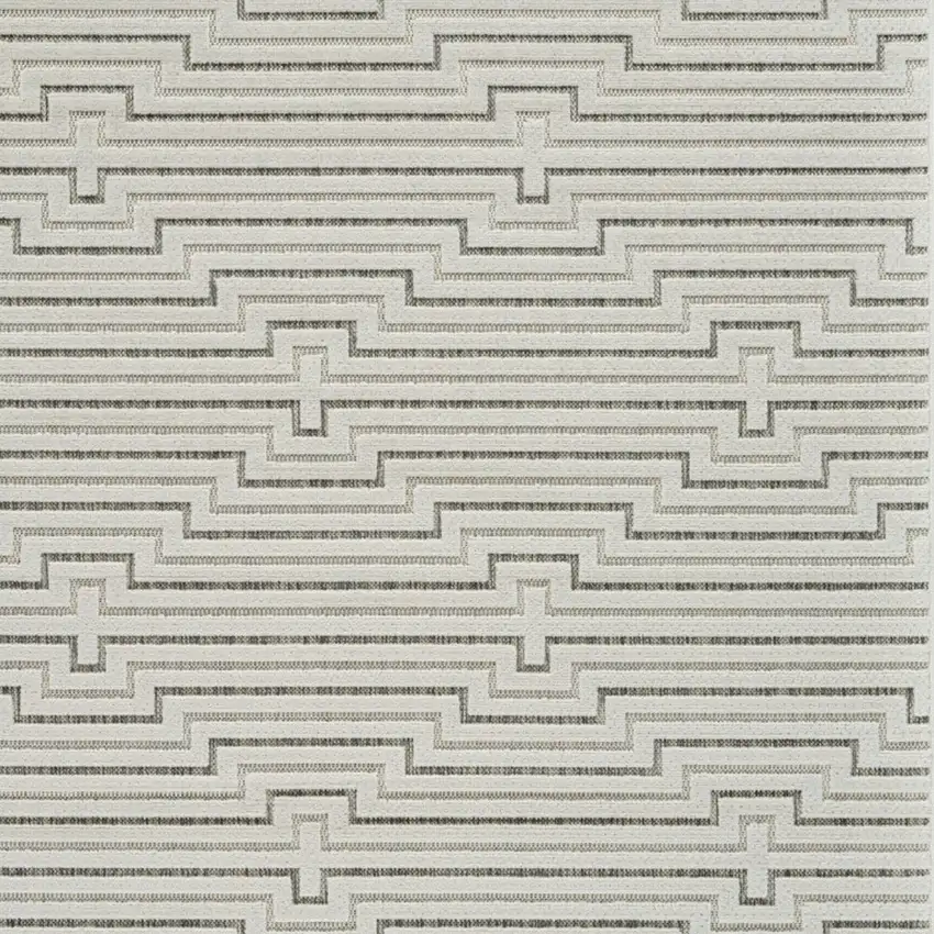 Cream and Beige Geometric Distressed Indoor Outdoor Area Rug Photo 5