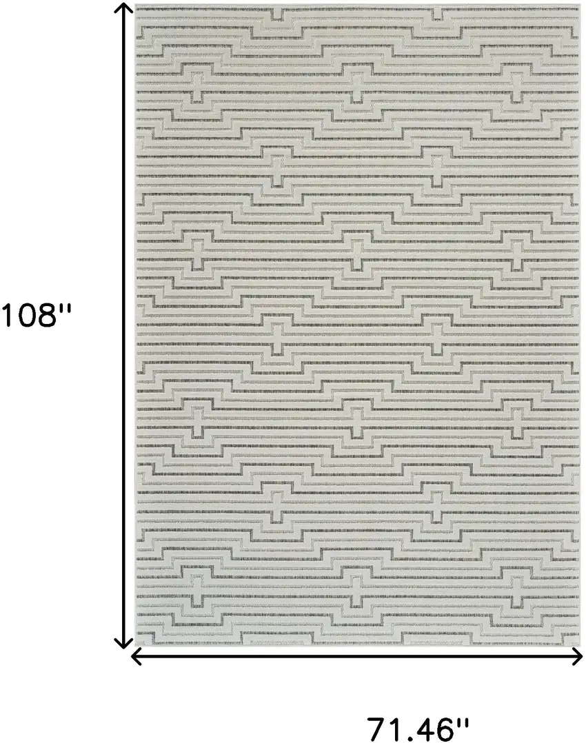 Cream and Beige Geometric Distressed Indoor Outdoor Area Rug Photo 3