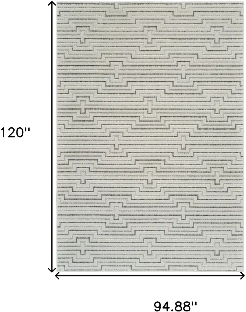 Cream and Beige Geometric Distressed Indoor Outdoor Area Rug Photo 3